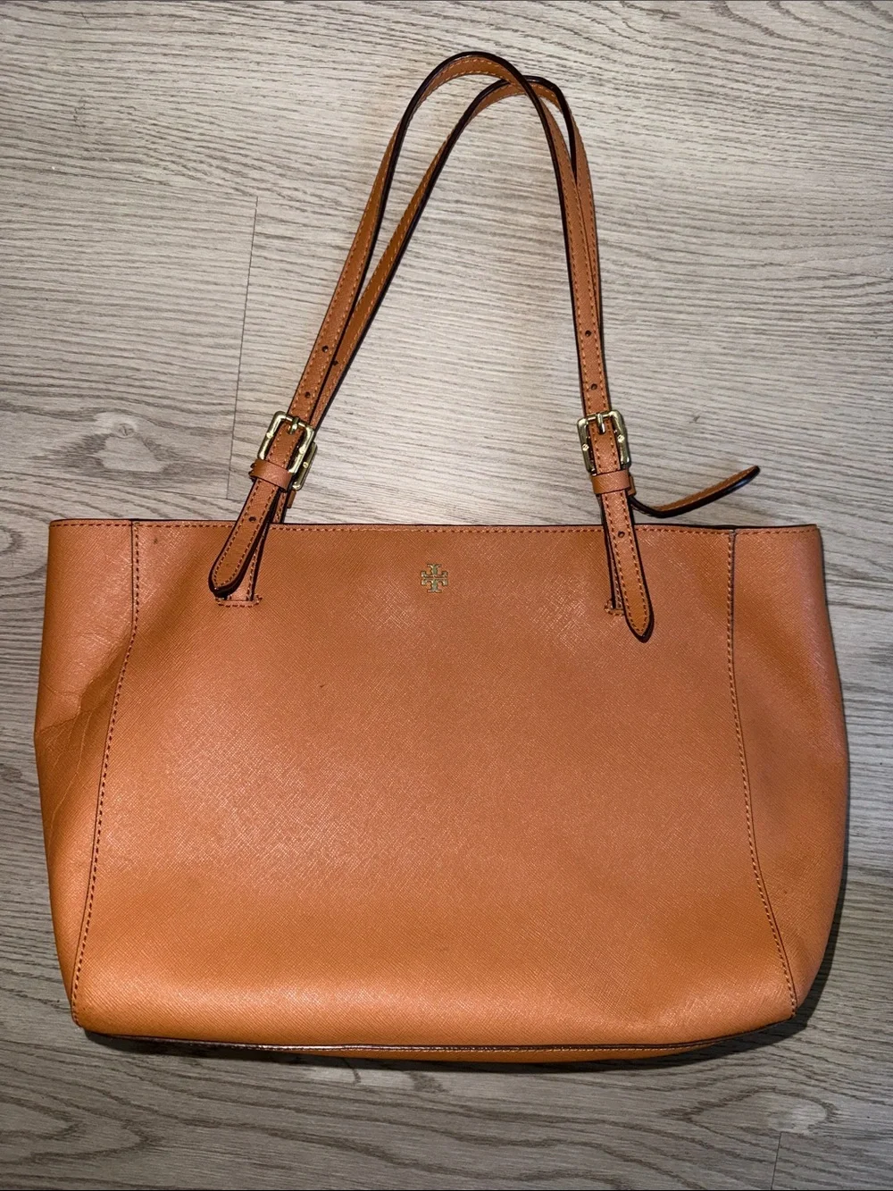 Tory Burch Cognac Leather Tote with Gold Logo